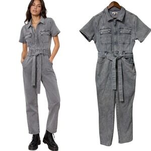Good American Jumpsuit Womens 4 Fit For Success Light Wash Denim Utility Belted